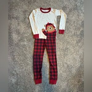 Gymboree Buffalo Plaid Bear Pajama Set - Cream & Red
